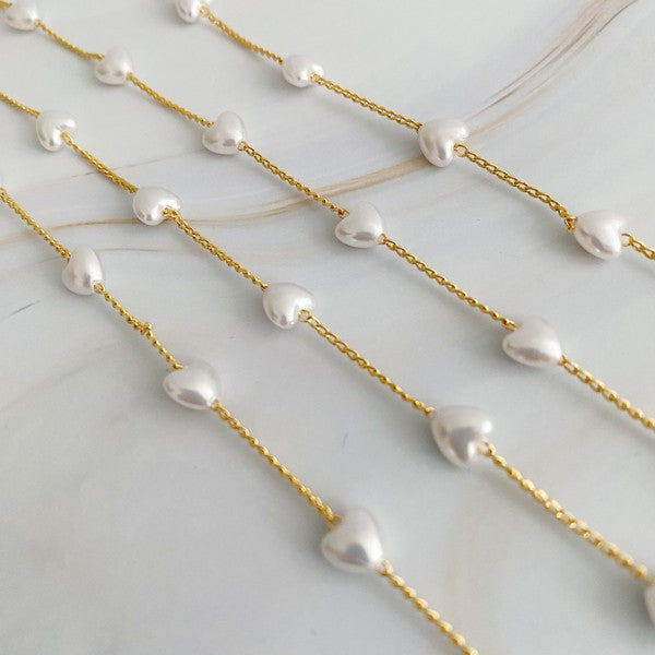 Le Pearl Heart Long Chain Necklace