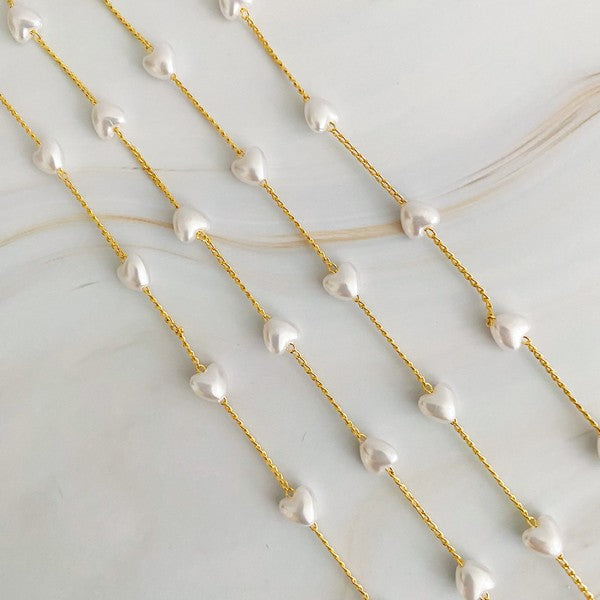 Le Pearl Heart Long Chain Necklace