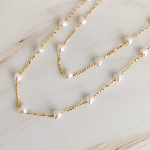 Le Pearl Heart Long Chain Necklace