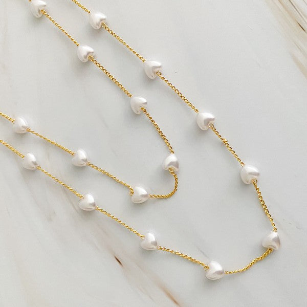 Le Pearl Heart Long Chain Necklace