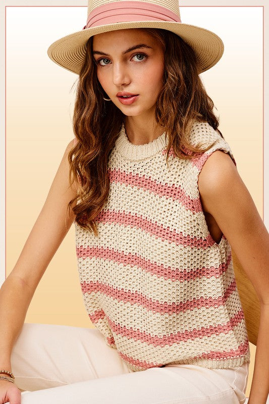 Chandra Chunky Stripe Sleeveless Sweater Top