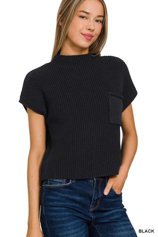 Mock Neck Short Sleeve Cropped Sweater