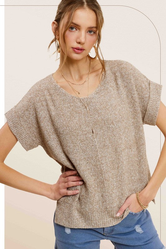 Didi V-Neck Short Sleeve Sweater Top