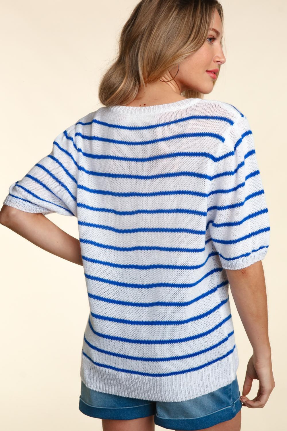 America Embroidery Striped Knit Top