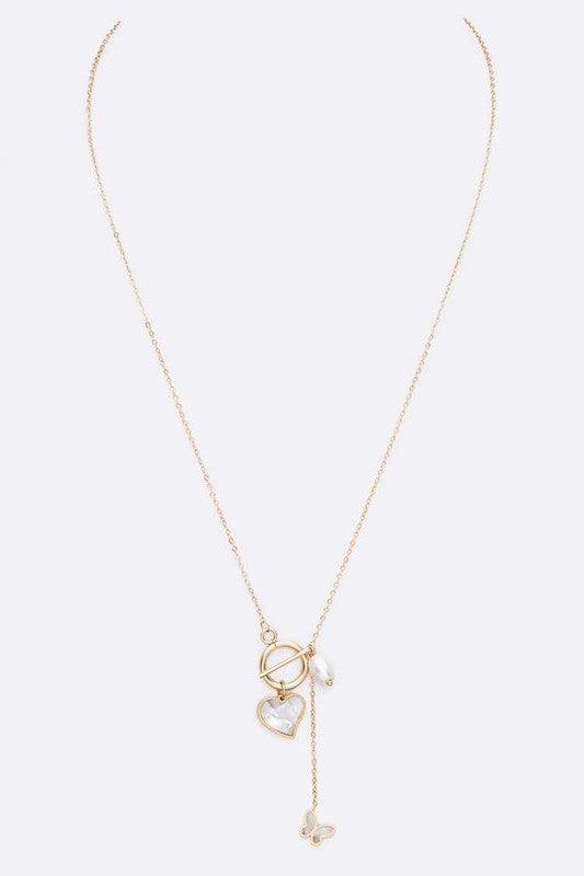 Heart Pearl Butterfly Charm Necklace