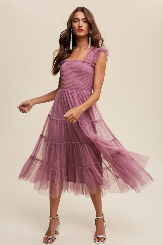 Violet Smocked Ruffle Tiered Maxi Dress