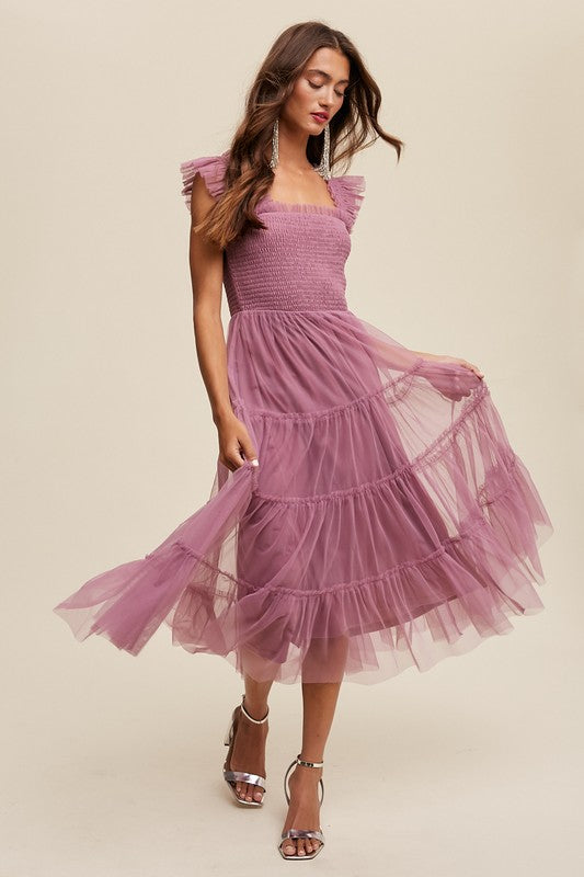 Violet Smocked Ruffle Tiered Maxi Dress