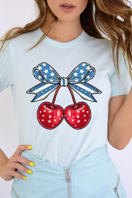 Cherry Coquette USA Bow Graphic Tee