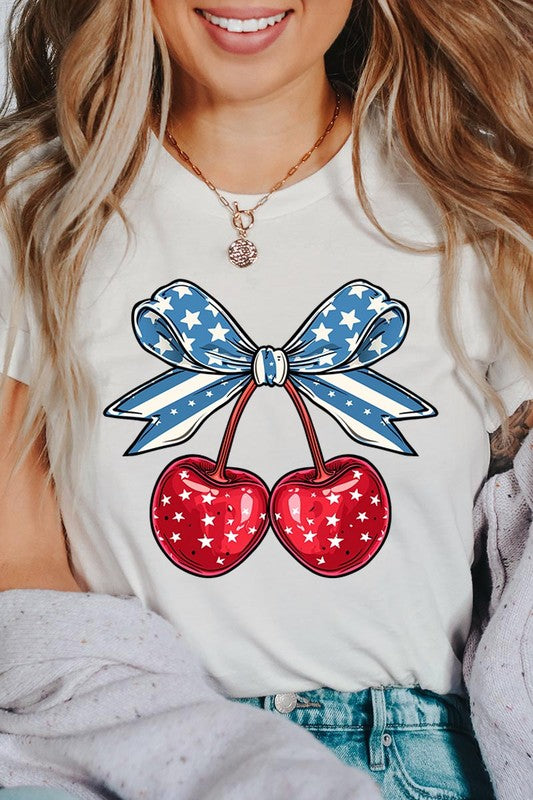 Cherry Coquette USA Bow Graphic Tee