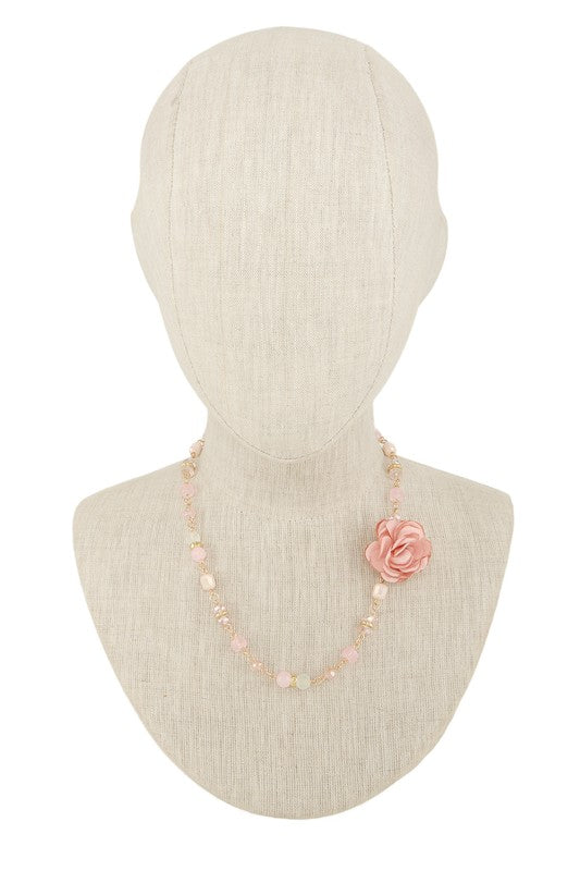 Flower and Ball Beaded Chain Necklace