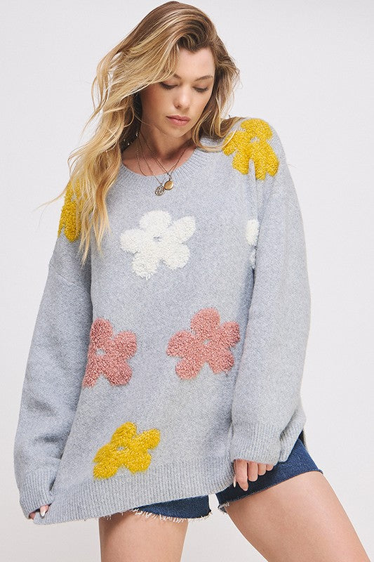 Charlotte Oversized Floral Knit Sweater Plus