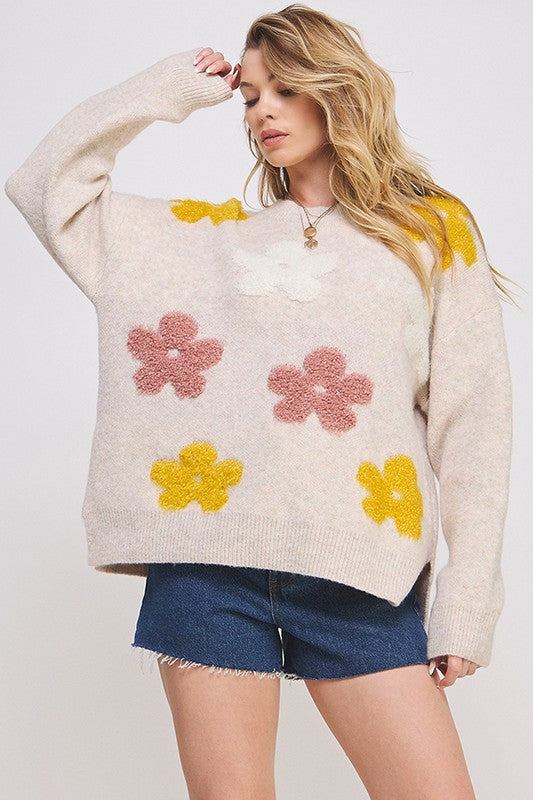 Charlotte Oversized Floral Knit Sweater Plus