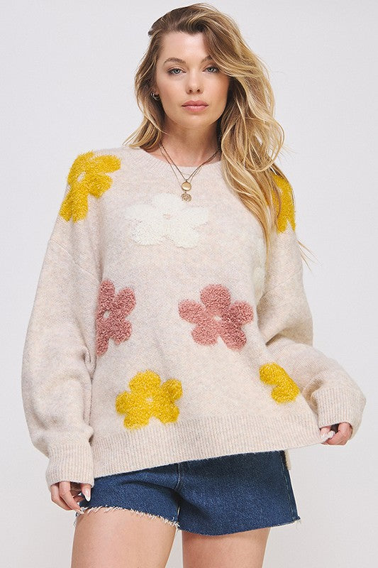 Charlotte Oversized Floral Knit Sweater Plus