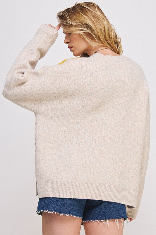 Charlotte Oversized Floral Knit Sweater Plus