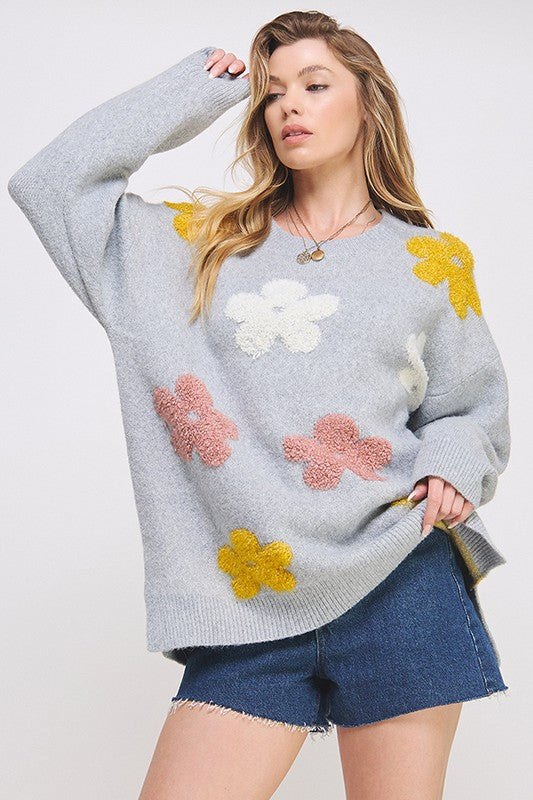 Charlotte Oversized Floral Knit Sweater Plus