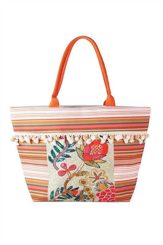 Flower Beaded Embroidered Oversize Tote Bag