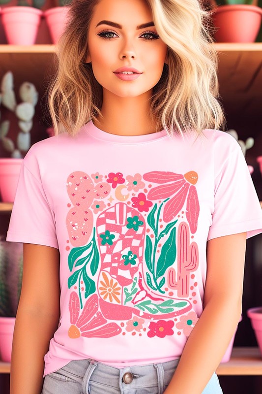 Boho Cowgirl Boot Floral Graphic Tee