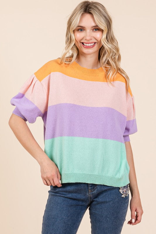 Mindy Color Block Knit Sweater Top