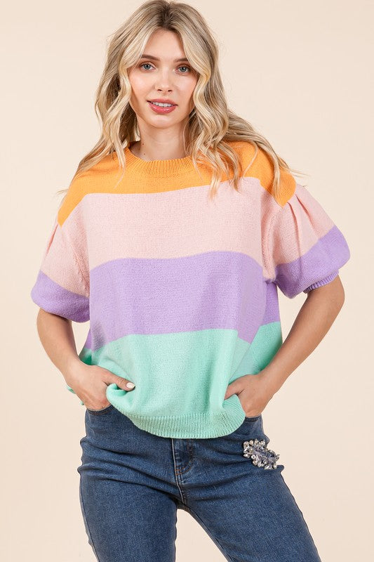 Mindy Color Block Knit Sweater Top