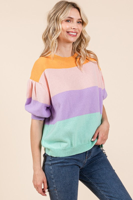 Mindy Color Block Knit Sweater Top