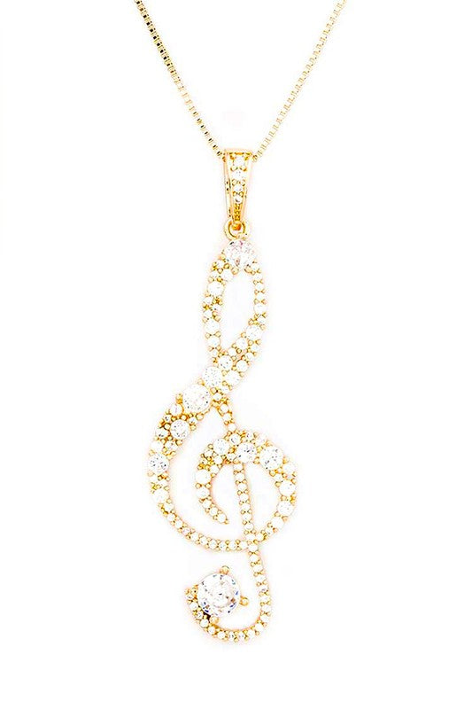 Treble Clef Cubic Zirconia Pendant Necklace