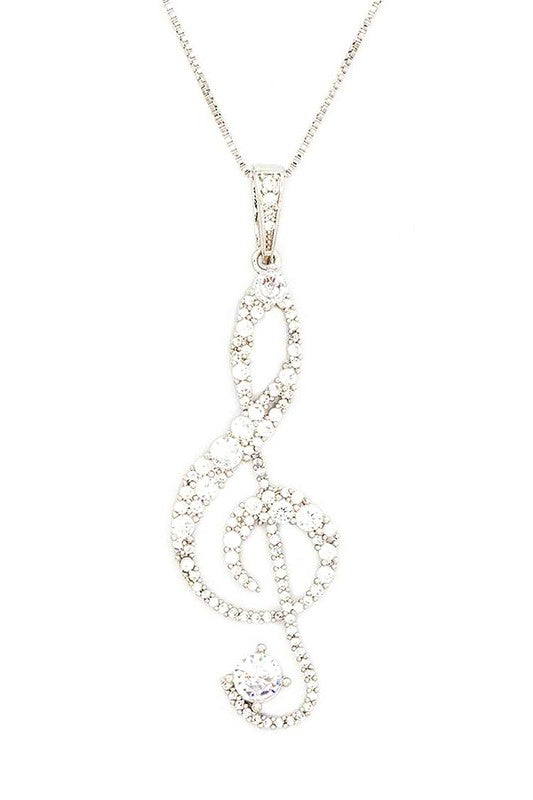 Treble Clef Cubic Zirconia Pendant Necklace