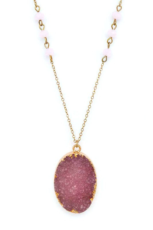 Genuine Druzy Long Pendant Necklace