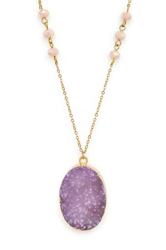 Genuine Druzy Long Pendant Necklace