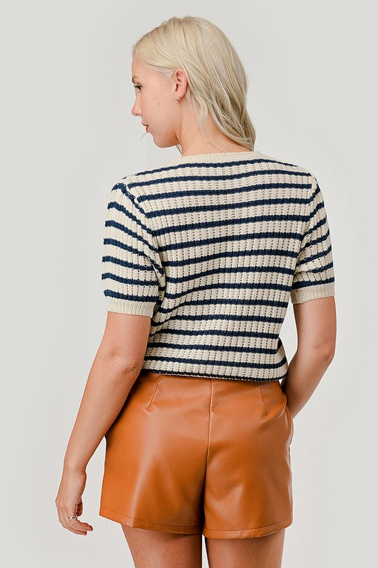 Stripe Hollow Knit Top