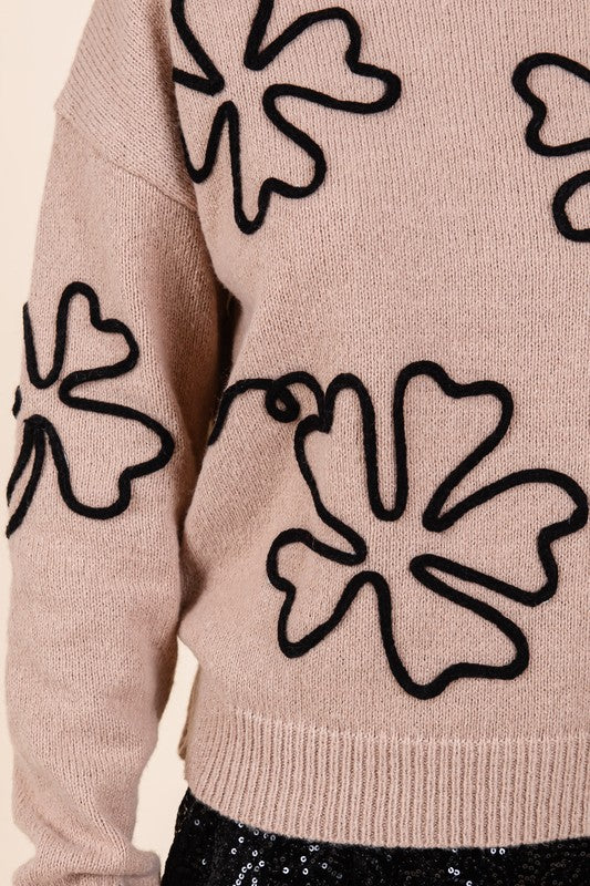 Paisley Floral Embroidered Knit Sweater Plus