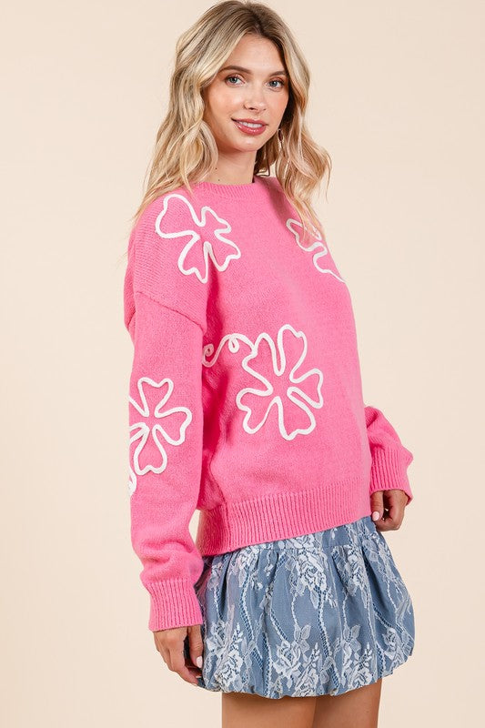 Paisley Floral Embroidered Knit Sweater Plus