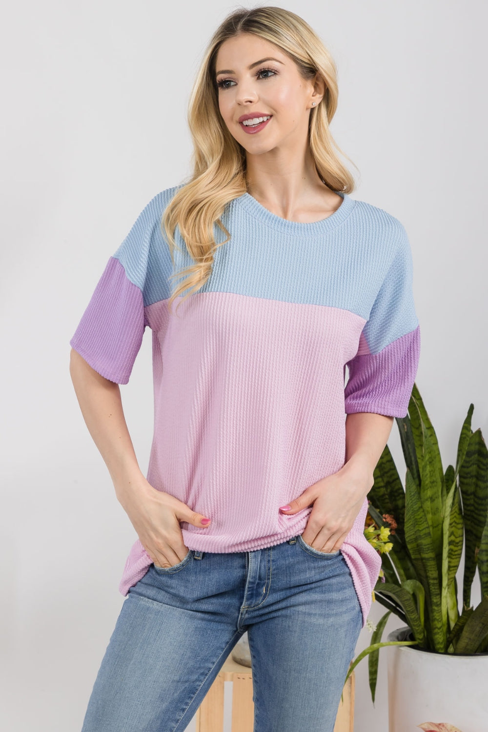 Brenna Ribbed Color Block Top