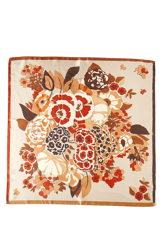 Flower Printed Silky Square Scarf