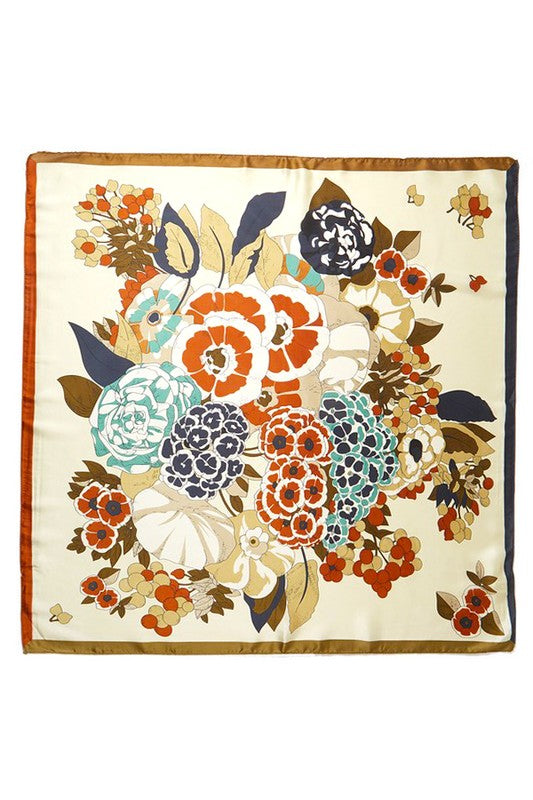 Flower Printed Silky Square Scarf