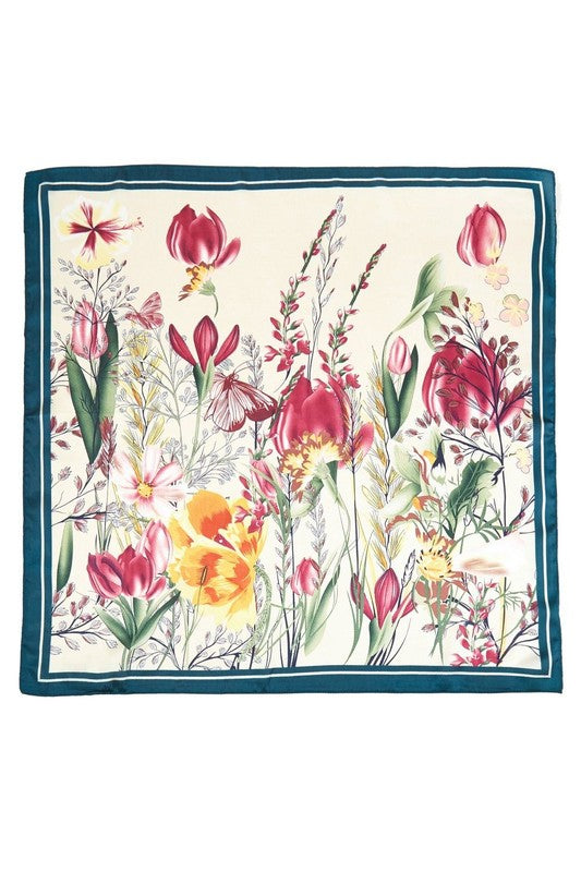 Flower Garden Printed Silky Square Scarf