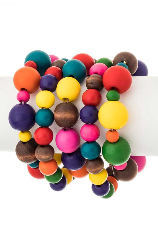 Layered Mix Wooden Beads Stretch Bracelet Set