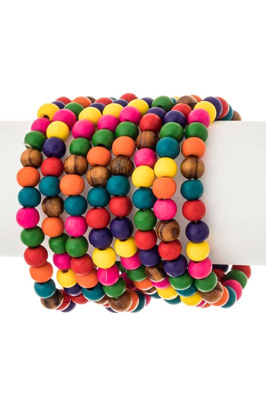 8 Rows Layer Wooden Beads Stretch Bracelet Set