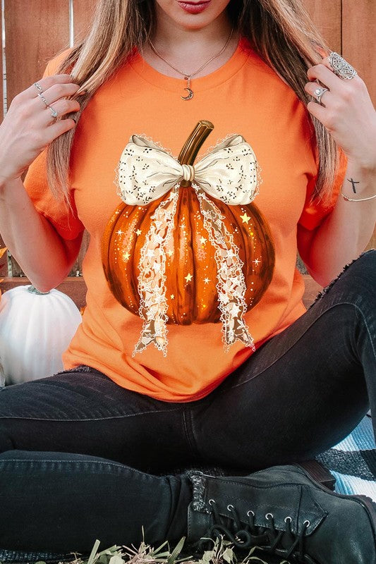 Coquette bow Halloween Pumpkin Graphic Tee