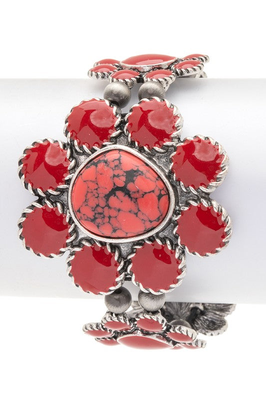 Stone Enamel Flower Stretch Bracelet