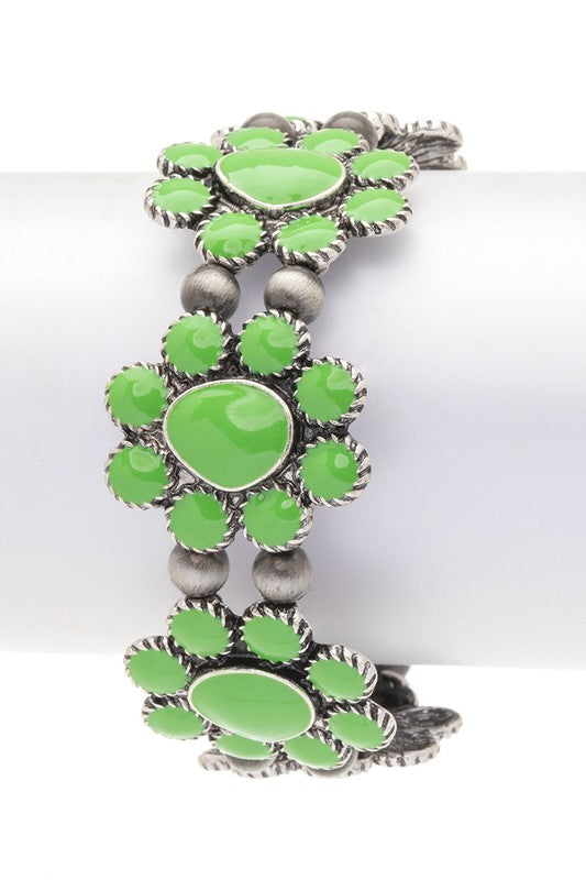 Stone Enamel Flower Stretch Bracelet