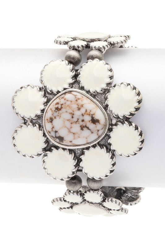 Stone Enamel Flower Stretch Bracelet