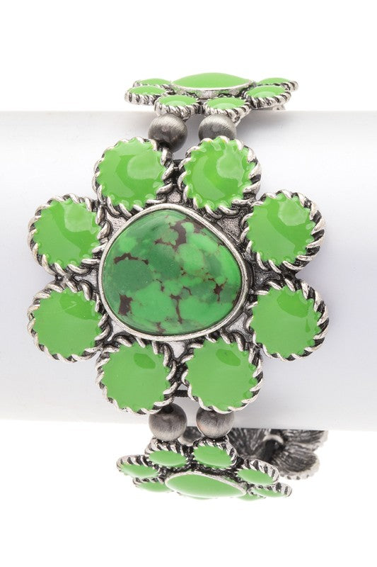 Stone Enamel Flower Stretch Bracelet