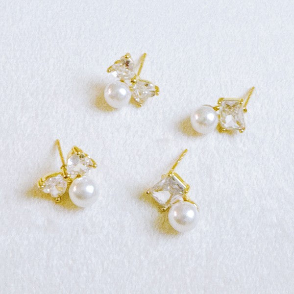 Lovely Pearl Duo Stud Earrings Set Of 2