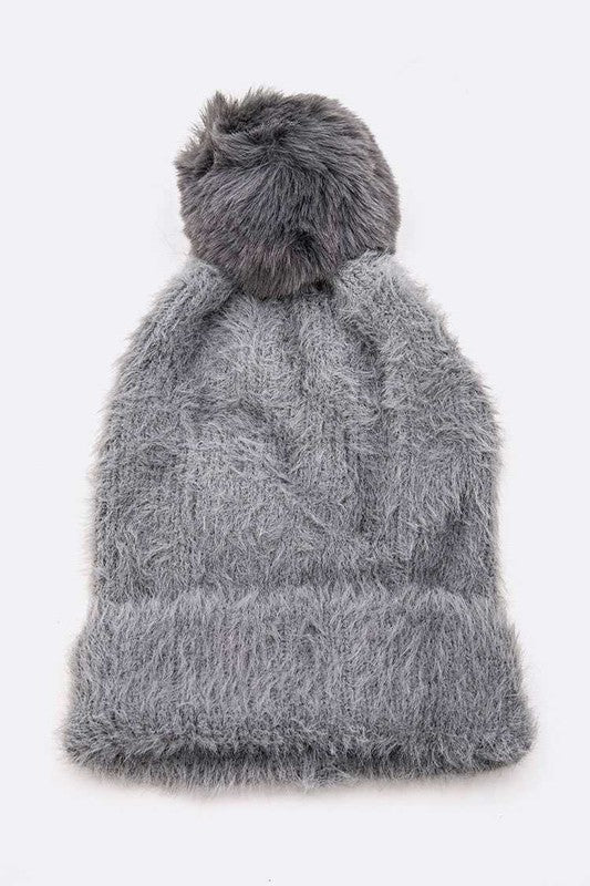 Mohair Faux Fur Pom Soft Beanie