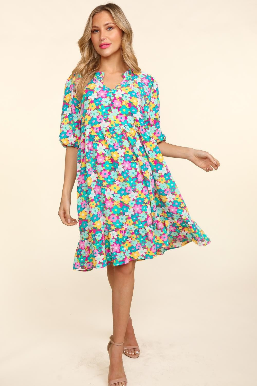 Rhona Bubble Sleeve Floral Ruffled Dress