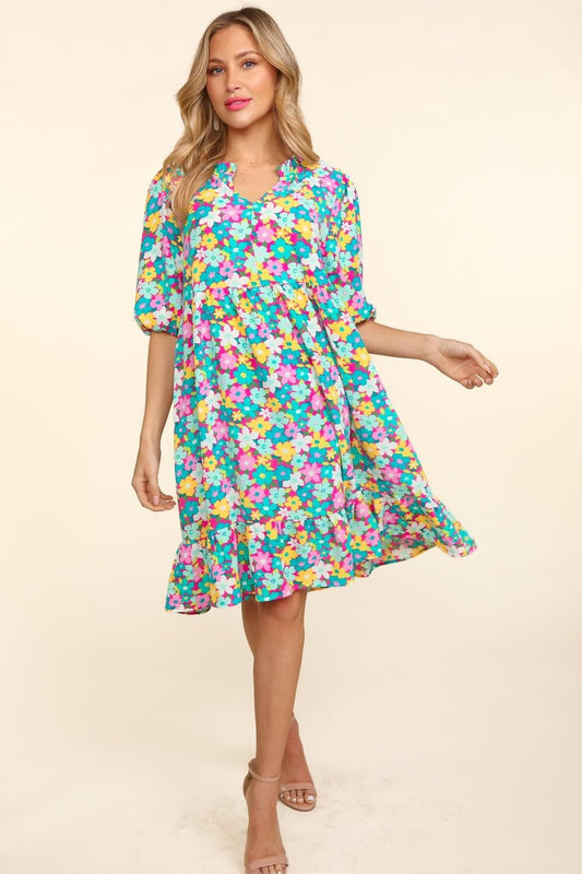 Rhona Bubble Sleeve Floral Ruffled Dress