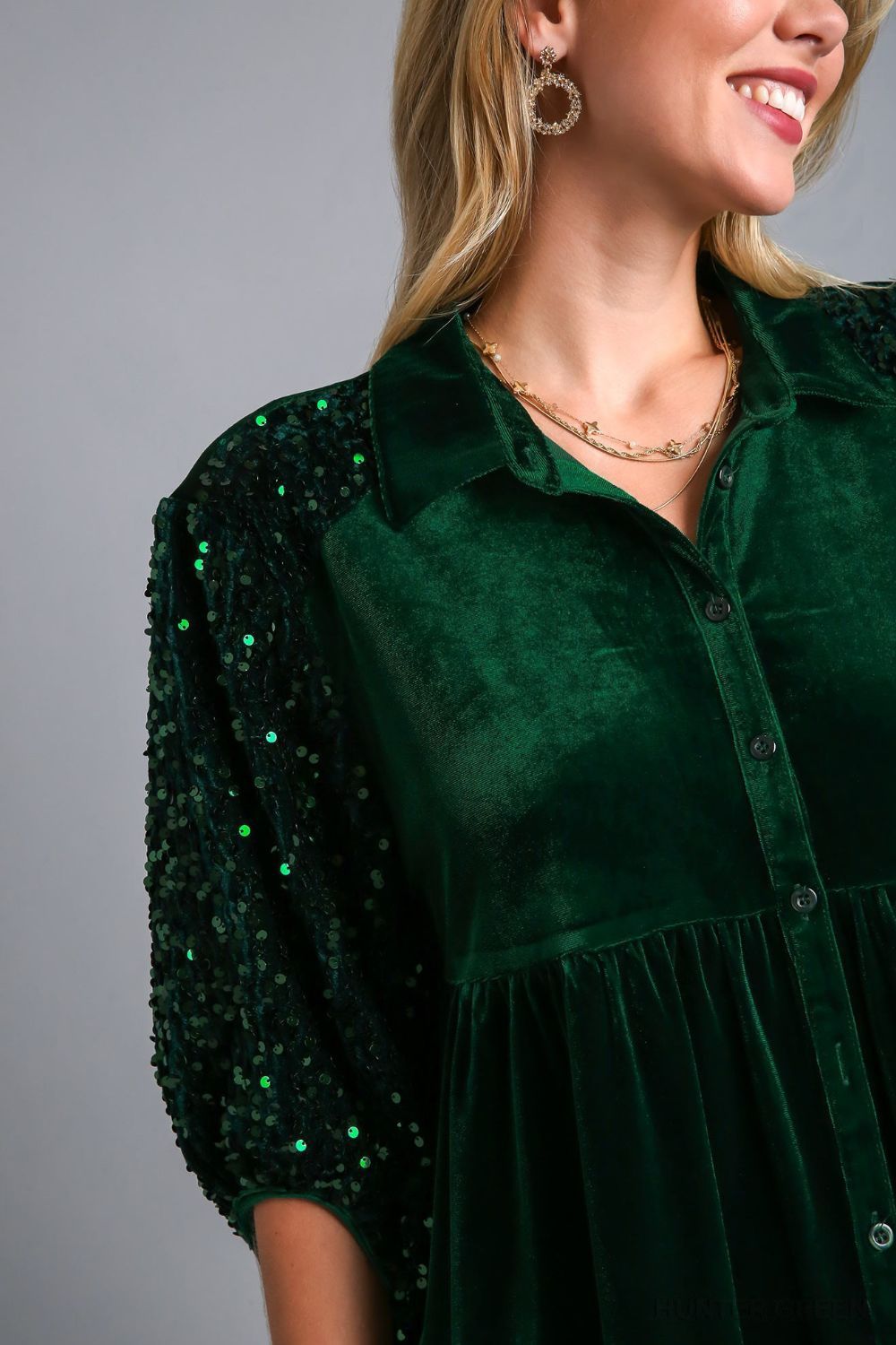 Alyssa Sequin Detail Tiered Back Half Sleeve Shirt