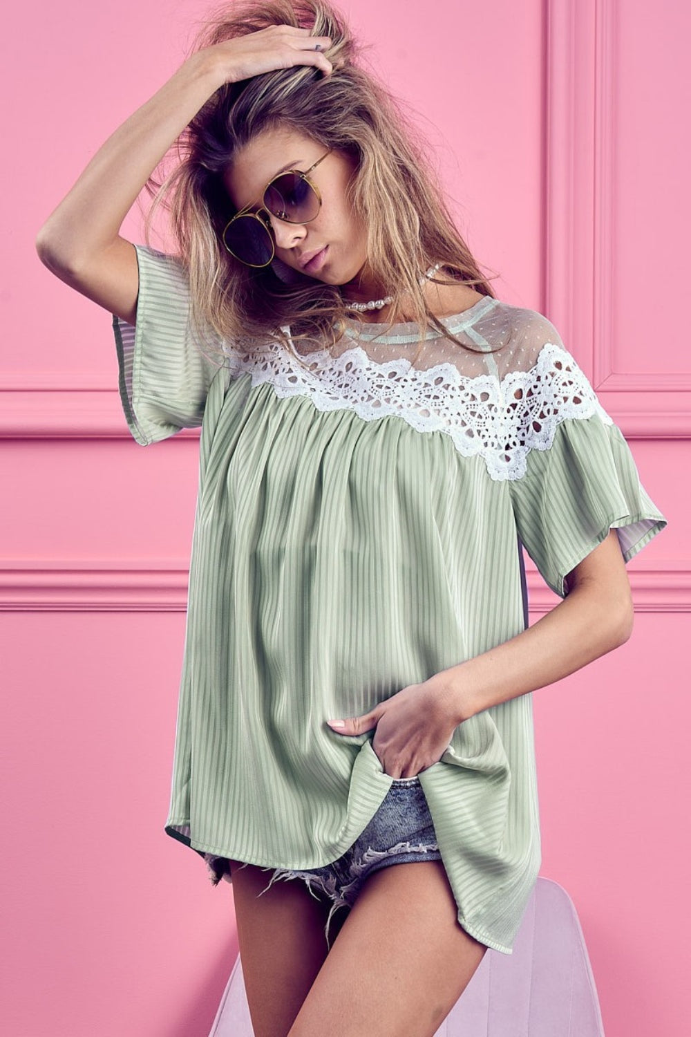 Julia Lace Detail Striped Blouse