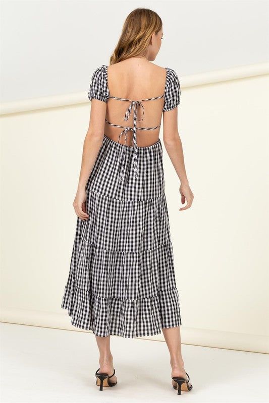 Darlene Tie-Back Gingham Print Maxi Dress