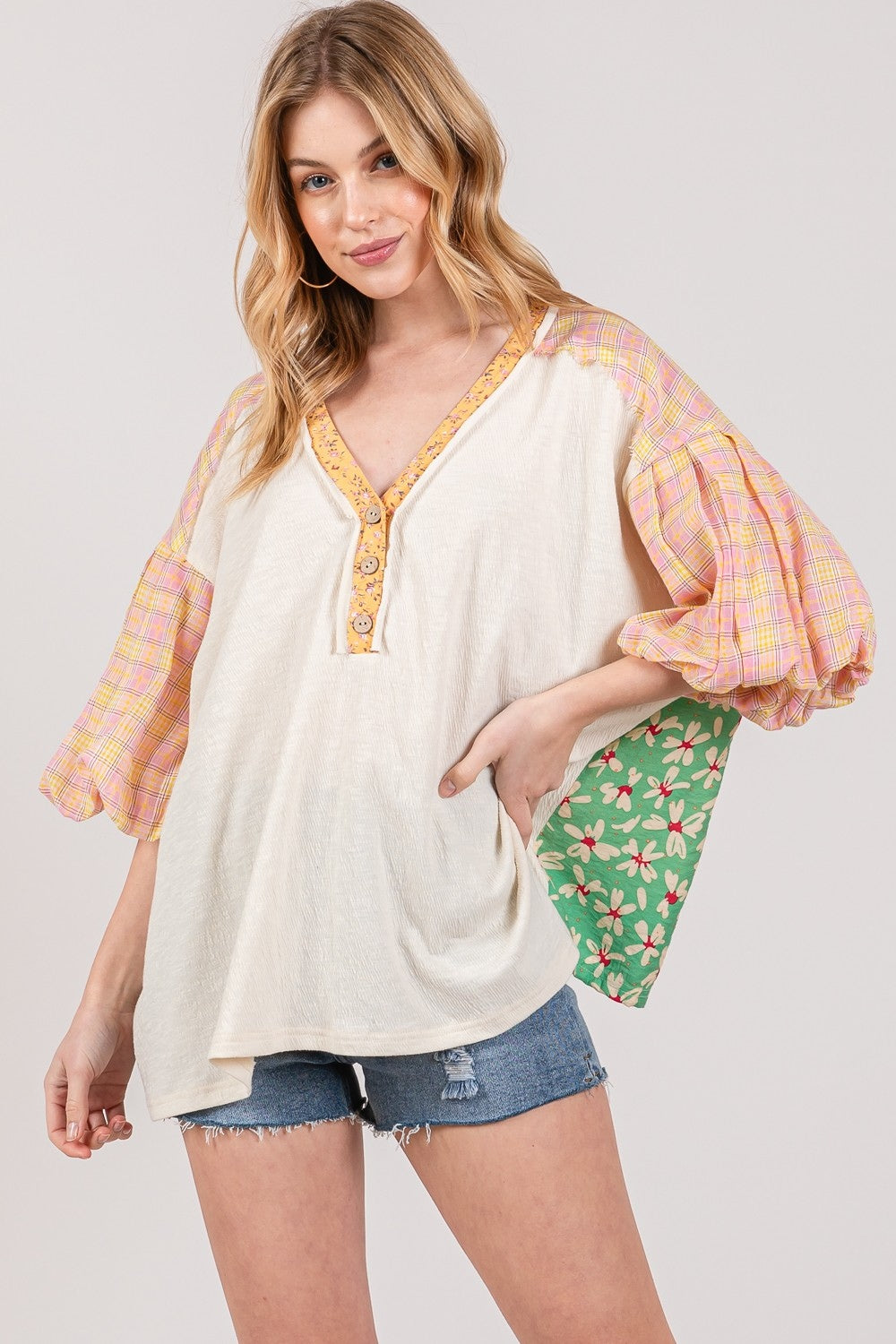 Suri Color Block Bubble Sleeve Top